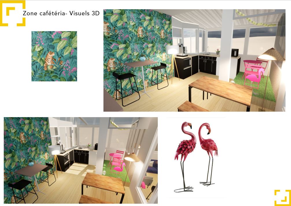 planche d'inspirations pour la mise en décoration d'un coworking à Paris