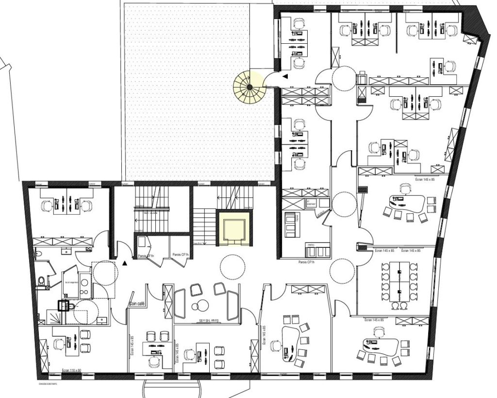 plan 2D d'agencement spatial de bureaux à Paris